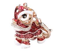 Healeved Creative Metal Keyring Lion Dancing Design Decorative Keychain Red Rhinestones Chinese Style Key Pendant for Car Accessories