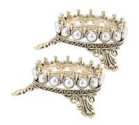 Healeved Crown Nail Art Pen Holder Set of 2 Vintage Gold-Plated Metal Stand Pearl Inlay for Manicure Painting and Salon Use