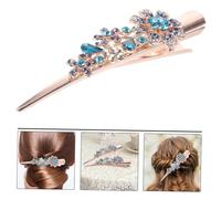 Healeved Crystal Flower Hair Clip Metal Decorative Rhinestone Hairpin for Women Large Blue Duckbill Hair Accessory for Weddings Parties Daily Use