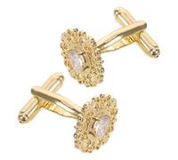 Healeved Cufflinks Vintage Floral Rhinestone Design Classic Mens Wedding Cufflinks for Tuxedo Suit Dress Shirt Occasion Gold Tone Filigree Details