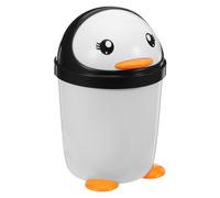 Healeved Cute Penguin Trash Can with Lid, Small Plastic Wastebasket for Bedroom and Car, 21 X 14 CM, White, for Office and Kitchen Use