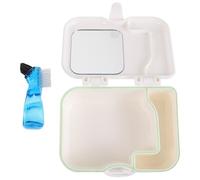 Healeved Denture Bath Case Portable Plastic Retainer Storage Box with Brush and Mirror for Dentures and Retainers, Overnight Storage and Work