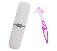 Healeved Denture Cleaning Brush Kit with Storage Case, Double Sided Mini Denture Toothbrush Featuring Effective Cleaning Bristles and Anti-Slip Handle, Portable Pp Material for Travel