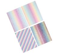 Healeved DIY Leather Fabric for Craft Bags and Earrings 4Pcs Faux Leather Glitter Material Rainbow Sewing Fabric 20X15Cm