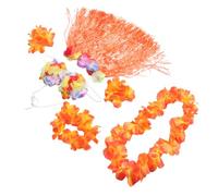 Healeved Double Thick Hawaiian Grass Skirt Set with Headpiece Necklace Wristbands and Top Vibrant Orange Luau Costume for Summer Beach Performances and Tropical Party Celebrations