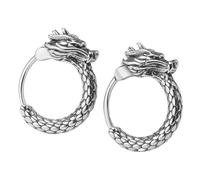 Healeved Dragon Earrings Hoops for Men with Unique Intricate Design, Silver Plated Copper Material, Retro Classic Hip-hop Style, for Fashion and Ethnic Wear