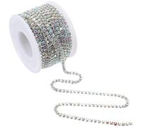 Healeved Electroplated Silver Base Rhinestone Claw Chain 3Mm Ss12 DIY Wedding Dress Decor Alloy Crystal Trim for Jewelry Making and Party Embellishment 10M Roll