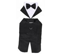 Healeved Elegant Black Cotton Dog Tuxedo Suit with Decorative Buttons and Detachable Bow Tie, Comfortable Formal Pet Wedding Outfit for Dogs at Weddings or New Year's Eve