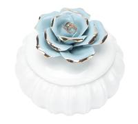 Healeved Elegant Nordic Ceramic Jewelry Storage Box with Lid, Hand-painted Blue Rose Design, Creative Home Furnishing for Handmade and Shopping Use, Holds Multiple Pieces of Jewelry