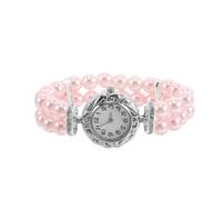 Healeved Elegant Women's Pearl Bracelet Watch with Double Strand Imitation Pearls and Elastic Stretch Band, Multi-Functional Vintage Style Timepiece for Bridesmaid or Evening Attire