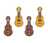 Healeved Embroidery Ukulele Brooch Set 4Pcs, Enamel Guitar Pins for Festival Clothes and Backpack Decoration, Cartoon Style for Students and Music Fans, Yellow Brown Colors