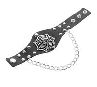 Healeved Exaggerated Punk Skull PU Bracelet with Halloween Spider Web Design Adjustable Gothic Cuff for Men and Women Comfortable Metal and PU Wristband Versatile Rocker Jewelry for