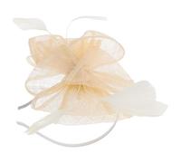 Healeved Fascinator Headband Large Mesh Bow Headband Soft Lightweight Gauze Hair Hoop for Ladies Party (Beige)