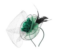 Healeved Fascinator Headband with Veil Vintage Bridal Wedding Accessory for Women Elegant Tea Party Hairpiece Green Mesh Hat for Special Events and Church Celebrations