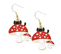 Healeved Fashion Mushroom Dangling Earrings with Cat Design for Women and Teens Cute Statement Jewelry Gift for Daughter Wife Daily Wear Accessory