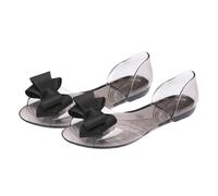 Healeved Flat Jelly Shoes for Women Black Bowknot Flat Sandals Creative Summer Beach Footwear Material Easy Off Fashionable Chic Design Suitable for Dress Pants