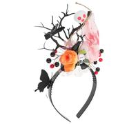 Healeved Flower Crown Headband Halloween Skull Ghost Tree Branch Antler Hairband Cinco De Mayo Party Costume Day Of The Dead Headpiece for Party Cosplay