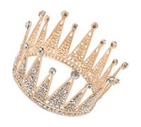 Healeved Full Round Rhinestone Bridal Crown Crystal Princess Tiara Headpiece for Women Bride Hair Accessories for Wedding Birthday And Party - Gold