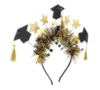 Healeved Glitter Graduation Hat Headband Black Gold Star Headpiece for Graduation Party Hair Accessory Mini Tassel Decoration for Students and Ceremony Celebration
