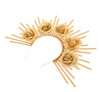 Healeved Goddess Crown Sunburst Spiked Radiant Headband Floral Princess Design Halloween Dress up Headpiece Celestial Crowns Tiaras for Women Festival Photo Prop Accessories