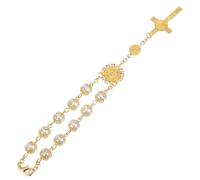 Healeved Gold Color Car Cross Hanging Ornament with Imitation Pearls, Rearview Mirror Rosary Pendant Vehicle Decoration for Religious Faith and Interior Aesthetic