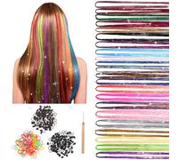Healeved Hair Tinsel Kit - 22 Colors Glitter Hair Extensions with Styling Tools, Heat Resistant Hair Glitter Strands foR Girls Women Kids Christmas New Year - Festival Hair Accessories