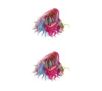 Healeved Hair with Rainbow for Short Wig 2pcs Curly Synthetic Wavy Comfortable Quick Wearing Mermaid Style Natural Appearance Women for Themed Parties and Special Occasions