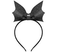 Healeved Halloween Bat Headband, Black Sequin Hair Hoop Hair Accessory | Lightweight Bat Costume Headpiece with Sparkly Wings and Bow, for Women, Girls, Fancy Dress, Cosplay and Halloween Parties