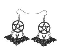 Healeved Halloween Bat Pentagram Earrings for Women Gothic Hip Hop Black Studs Durable Lightweight Jewelry for Unique Compact Design Birthday and Festival
