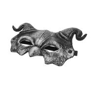 Healeved Halloween Half Face Goat Horn Mask Silver with Realistic Devil RAM Horns Lightweight Masquerade Carnival Costume Accessory for Party Cosplay