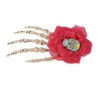Healeved Halloween Skeleton Hand Hairpin for Women Gothic Hair Accessory in Red Scratch-resistant Plastic and Cloth Material for Cosplay Parties and Daily Life Unique Halloween Hair Clip