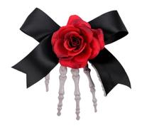 Healeved Halloween Skeleton Hand Skull Hairpin Gothic Flower Hair Clips for Women Decorative Bone Clips for Cosplay Parties in Crimson and Ebony