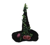 Healeved Halloween Witch Hat for Women with Floral Vine Design Classic Pointed Wizard Cap Comfortable Durable Costume Accessory for Cosplay Stage Performances and Themed Parties