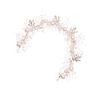 Healeved Hand-woven Pearl Flower Headband Hair Accessory for Brides Wedding Party Women