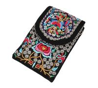 Healeved Handmade Embroidered Crossbody Bag Ethnic Floral Mobile Phone Pouch with Lightweight Canvas Material for Women and Teens