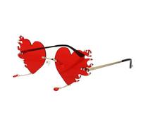 Healeved Heart Eyeglasses Flame Design Red Decorative Sunglasses PC Metal Rimless Lightweight Costume Accessory for Travel and Party