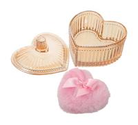Healeved Heart-shaped Glass Powder Puff Container with Gold Powder Puff and Storage Box