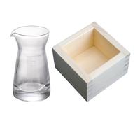 Healeved Japanese Sake Cups Set 2pcs Square Glass Saki Cups with Wooden Box and Measurement Scale for Party and Home Dining