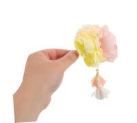 Healeved Japanese Style Flower Hair Clip with Yellow Artificial Peony Lightweight Petal Hairpin with Tassels for Kimono Yukata Elegant Traditional Japanese Waistband Accessory for Weddings