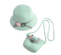 Healeved Kids Straw Sun Hat Crossbody Bag Green for Little Girls