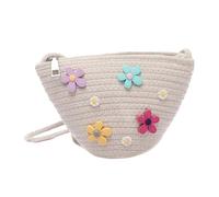 Healeved Knitted Cross-body Bag for Women Shoulder Pouch Casual Fashionable Woven Bucket Beach Bag with Simple Flower Pattern One-shoulder Handbag Suitable for Various Random Color