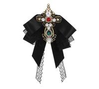 Healeved Large Bow Brooch Pin Baroque Style Lace Metal Bow Tie for Women Classic Black Coat Lapel Pin Safe Design Party Accessory