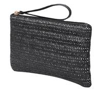 Healeved Large Capacity Black Straw Clutch Purse for Women, Palm Size Woven Coin Pouch with Zipper, Ladies Portable Change Purse Suitable for Travel and Daily Use