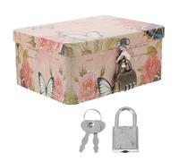Healeved Lockable Retro Floral and Insect Pattern Small Items and Presents for Tinplate Storage Box Compact Multi-purpose Organizer with Suitable for Party and Wedding Use