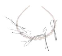 Healeved Lolita Headpiece Princess Hairband Pearl Hairbands Pearl Birthday Headband Embellished Sparkly Beaded Headband Girl Ladies Bridal Hair Hoop Wedding Knot Imitation Pearls White