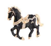 Healeved Luxury Rhinestone Horse Brooch Pin with Black Enamel and Alloy Material, Elegant Vintage Design for Parties and Evening Events, Lasting Appeal Year the Horse Accessory