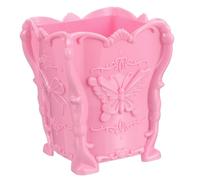 Healeved Makeup Brush Holder Cup Organizer 1 Piece Acrylic Carved Cosmetic Brush Pot in Pink for Desk Storage and Organization