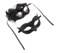 Healeved Masquerade Masks Set Plastic Couple 2pcs Black Venetian Half Face