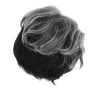 Healeved Men's Short Messy Grey Curly Wig Heat Resistant Synthetic Silver Gray Ombre Hairpiece Lightweight Natural Looking Hair for Events and Social Gatherings