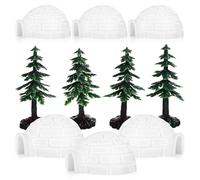 Healeved Mini Igloo Figurines with Miniature Trees for Crafts, Realistic Look Plastic Ice House Statue, Lightweight and Easy to Maintain, for Winter-themed Display and Micro Landscapes